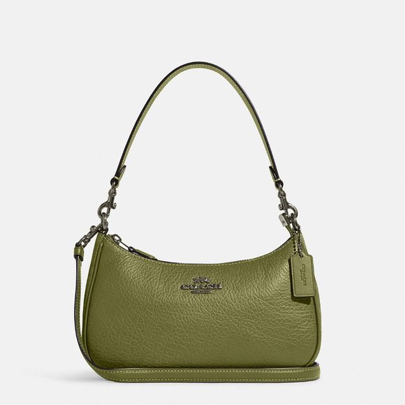 Coach Handbags - Coach Teri Shoulder Bag Crossbody Pebble Leather Suede Olive Green CC324